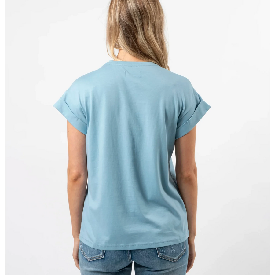 Stella + Gemma Cuff Tee - Ocean | White Logo