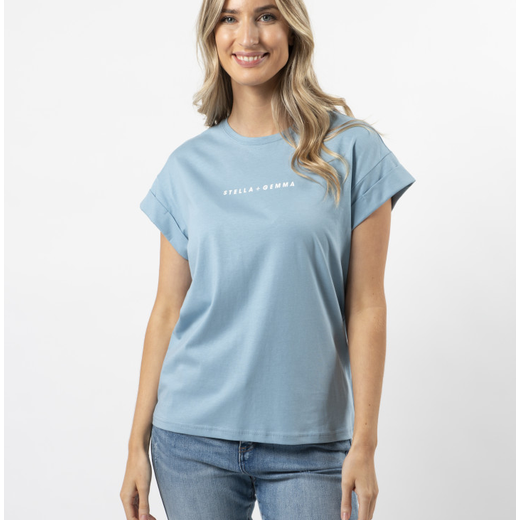 Stella + Gemma Cuff Tee - Ocean | White Logo