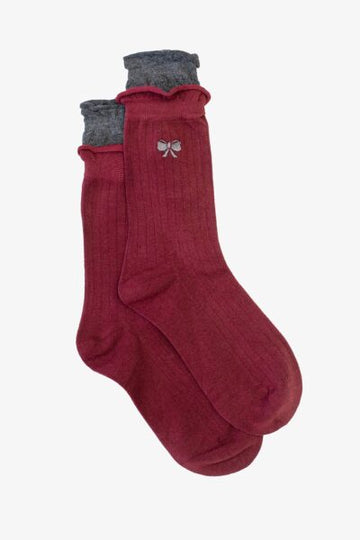 Socks Merlot with Grey Bow