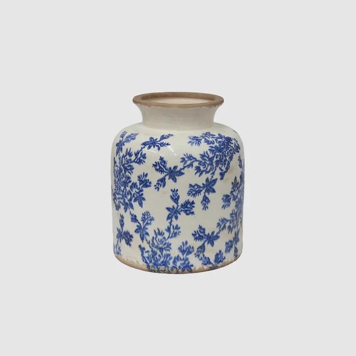 French COuntry blue white floral vase vessel