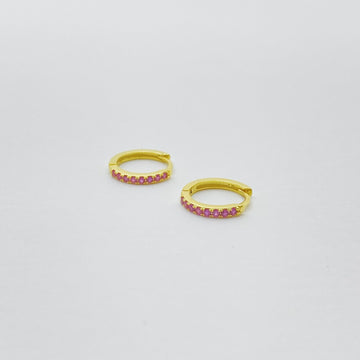 Little Huggie Earrings - Gold Plated|Red