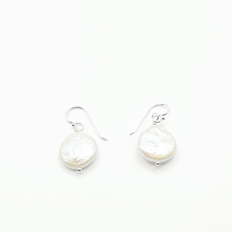 Sterling Silver - Flat Round Freshwater Pearl Drops