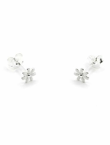 Sterling Silver Earrings -  Enamel White Flower