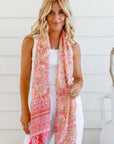 Paisley Printed Scarf with Tassels - Pink