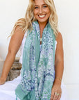 Printed Scarf - Blue + Mint