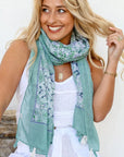 Printed Scarf - Blue + Mint