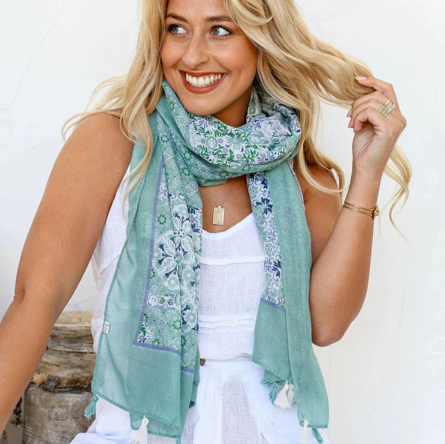 Printed Scarf - Blue + Mint