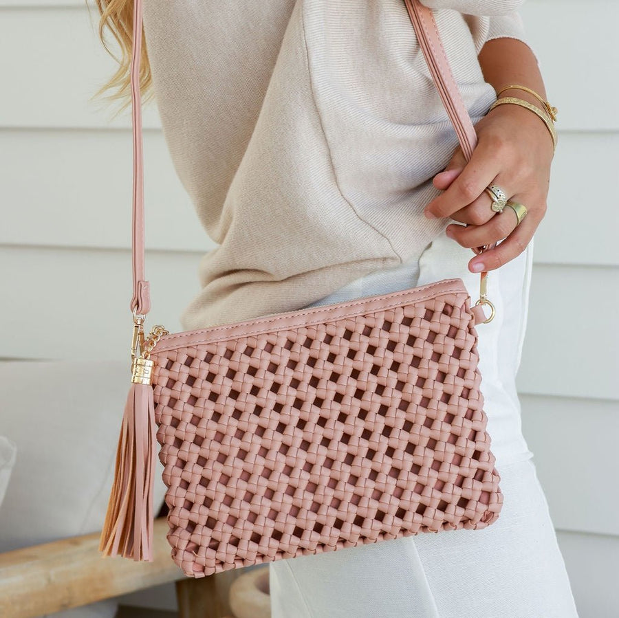 Woven clutch bag - Nude pink