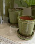 Green Glazed Flower Pot with Saucer - 12cm