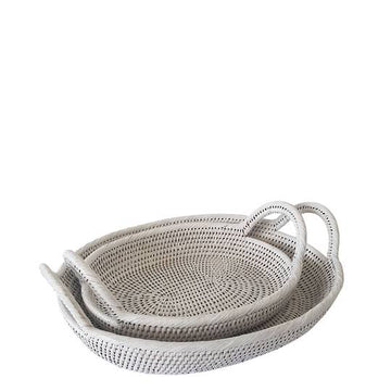 Rattan Baskets with Handles - White