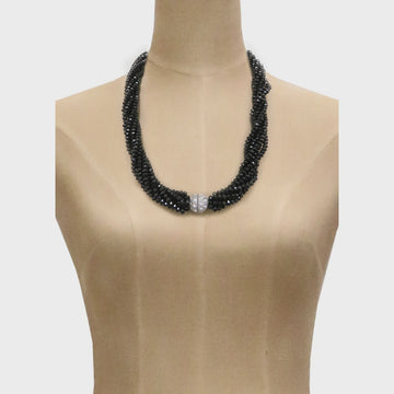 Multi Strand Crystal Necklace - Black