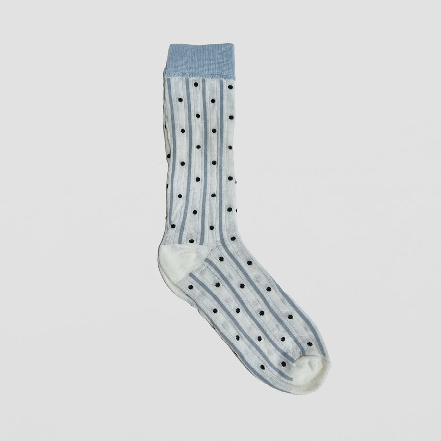 Stella + Gemma Socks - White with blue stripes and black dots