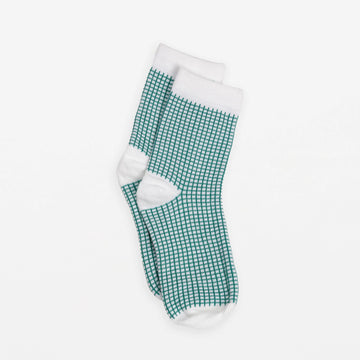 Stella + Gemma Socks - White with Green grid