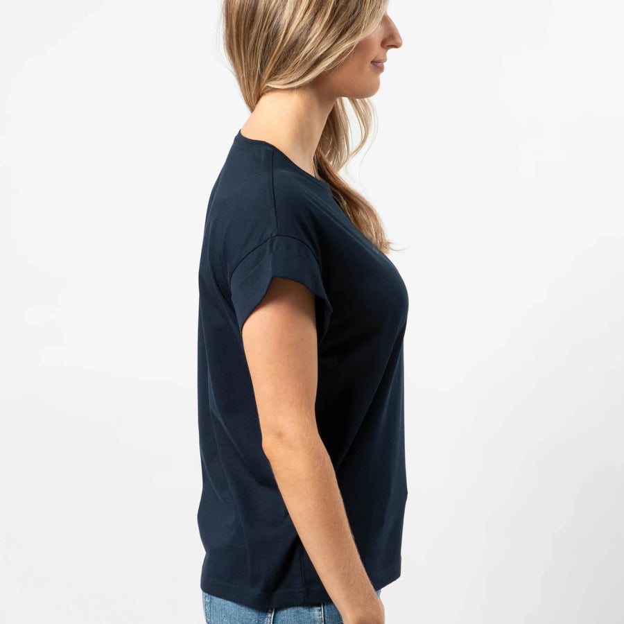 Stella + Gemma Cuff Tee - Navy  | White Logo