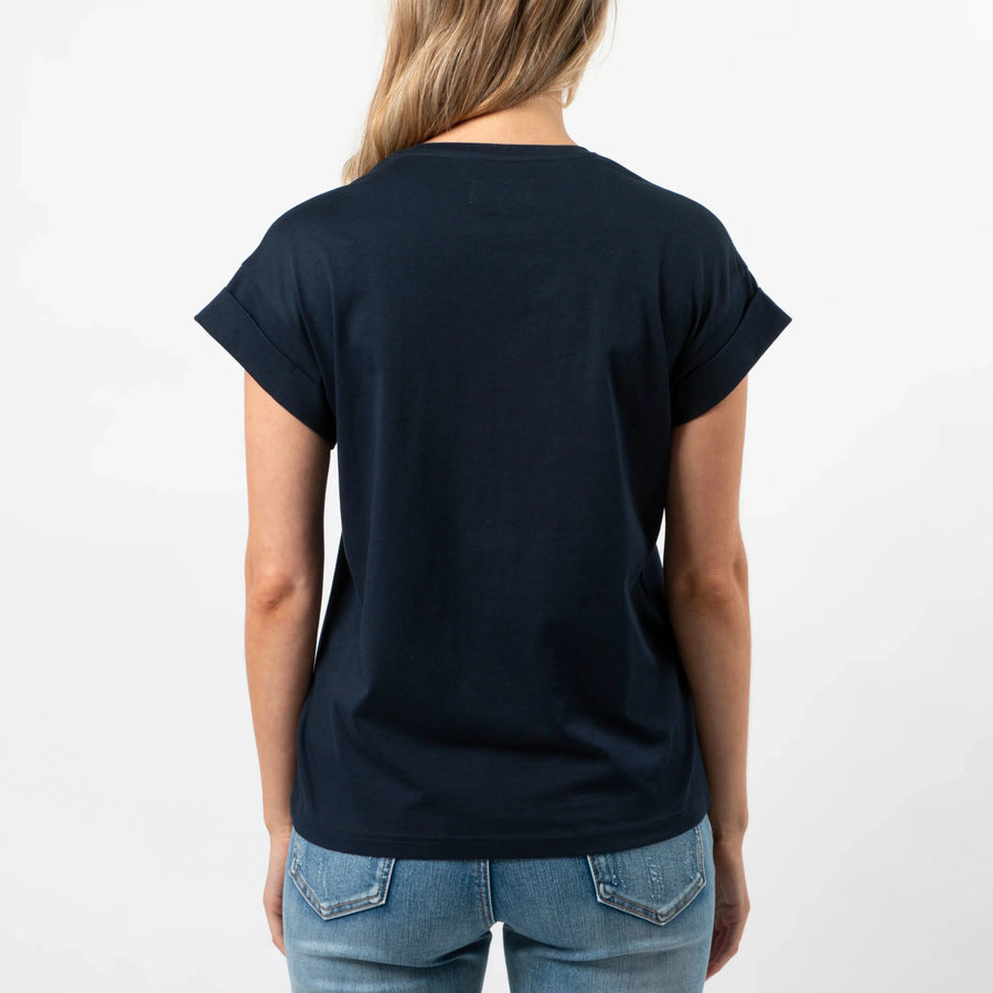 Stella + Gemma Cuff Tee - Navy  | White Logo