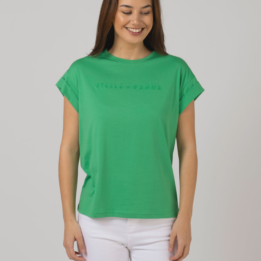 Stella & Gemma Cuff Tee - Embroidered - Green