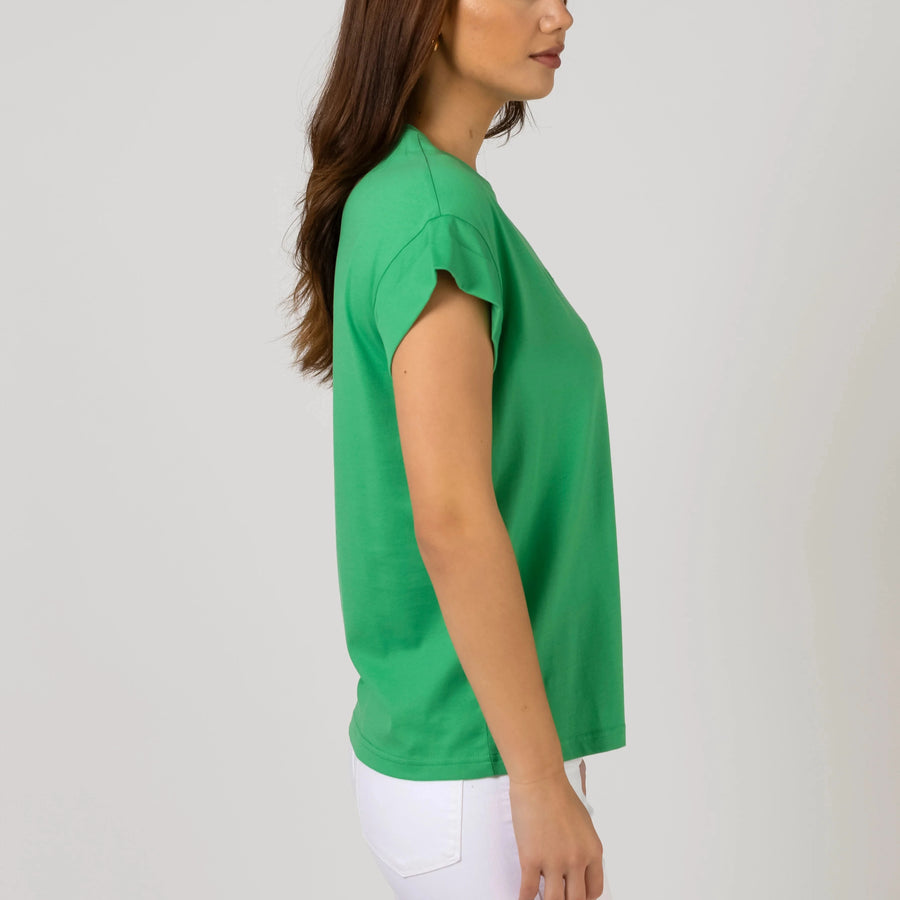 Stella + Gemma Cuff Tee - Embroidered Logo | Green