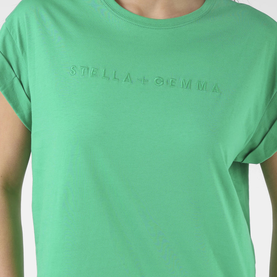 Stella + Gemma Cuff Tee - Embroidered Logo | Green