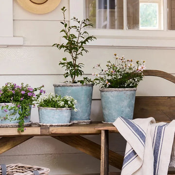 Sea Blue Plant Pot & Saucer Large