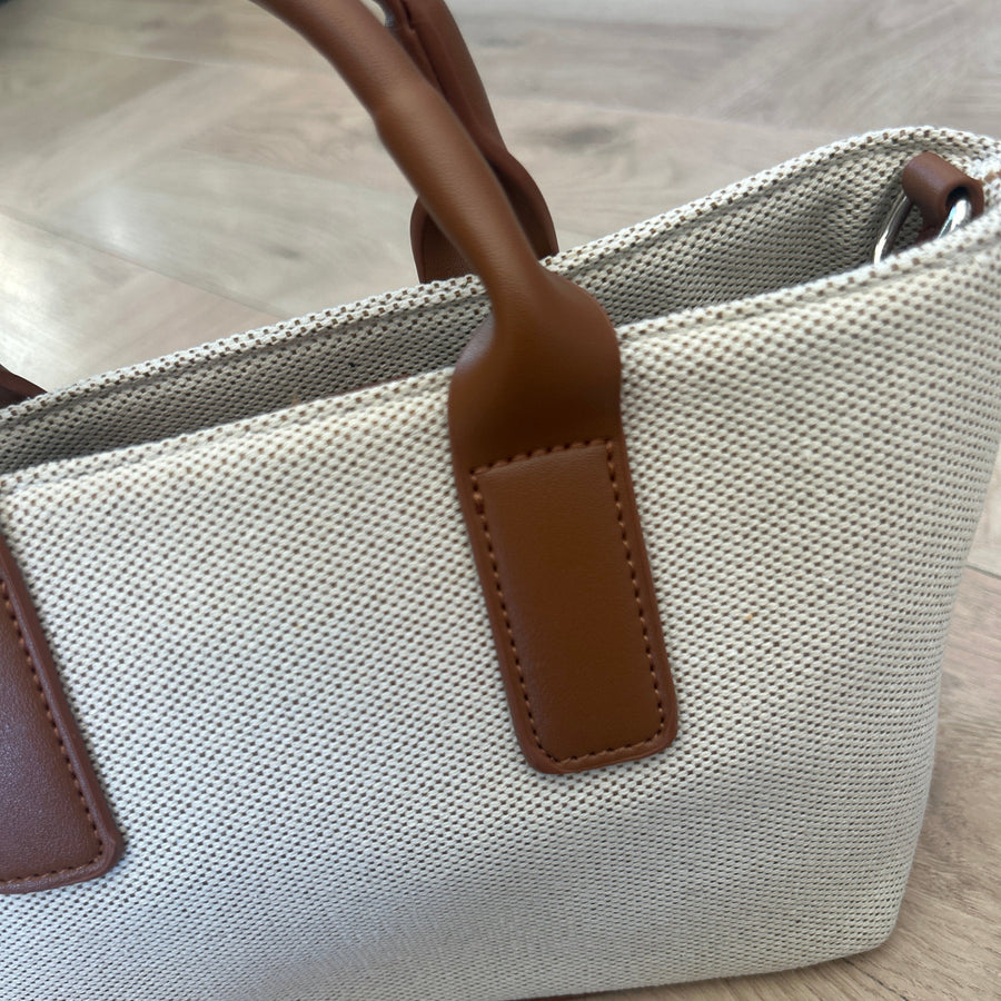 Textured Fabric Handbag - Tan