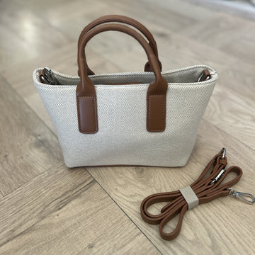 Textured Fabric Handbag - Tan