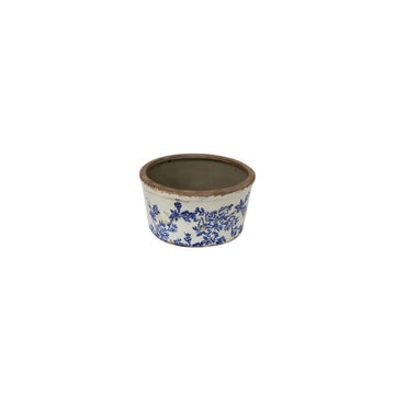 French Country Blue Floral Wide Pot - Small