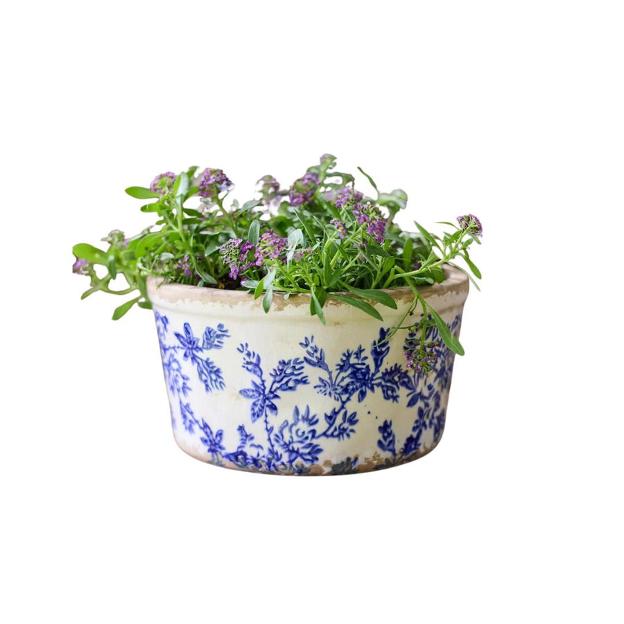 French Country Blue Floral Pot - Small