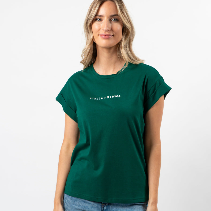 Stella + Gemma Cuff Sleeve Tee - Pine with Logo