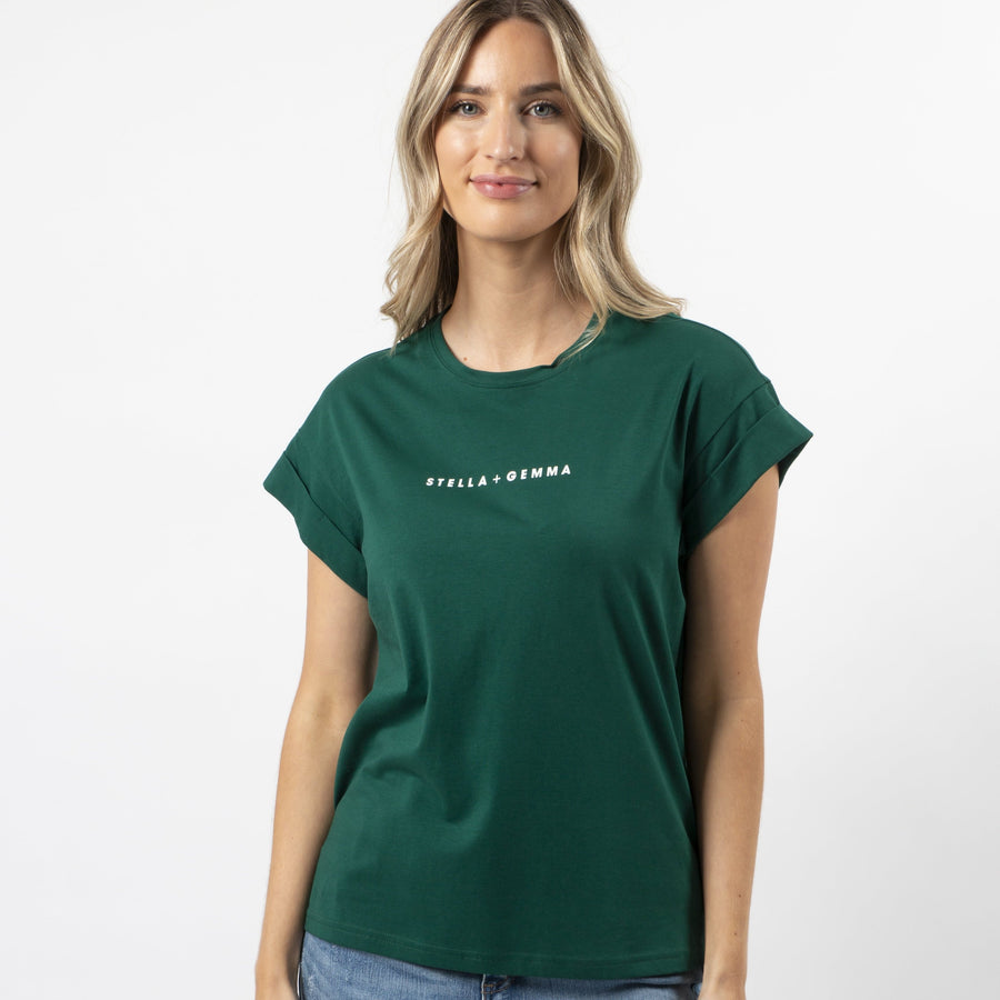 Stella + Gemma Cuff Sleeve Tee - Pine with Logo