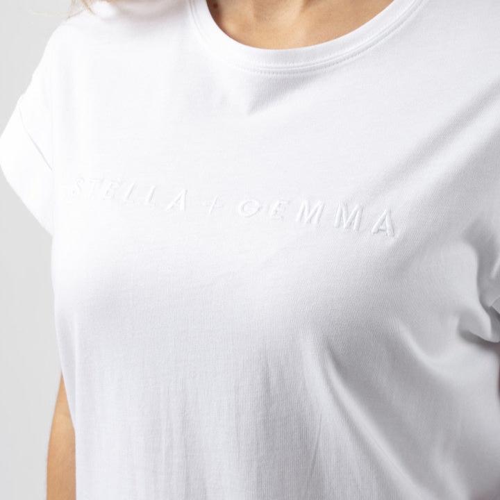 S+G T Shirt cuff sleeve White embroidered