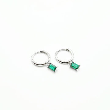 Huggie Earrings - Silver|Green Gemstone