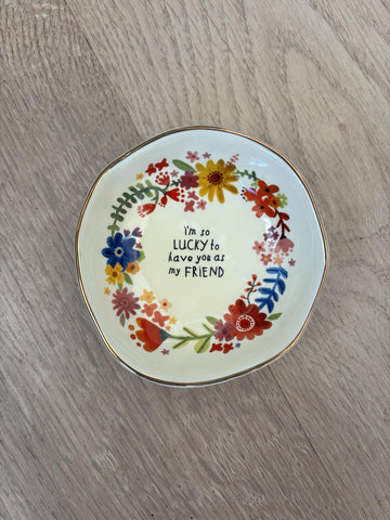 Antiqued Trinket Dish - Lucky Friend