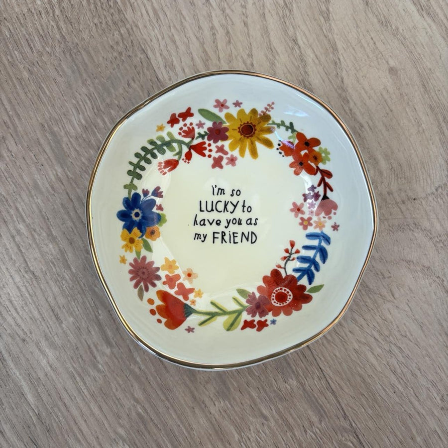 Antiqued Trinket Dish - Lucky Friend