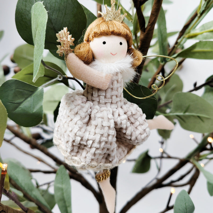 Christmas - Hanging Angel holding Snowflake (Bisque) 