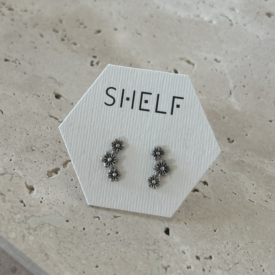 sterling silver 3 flower stud earrings