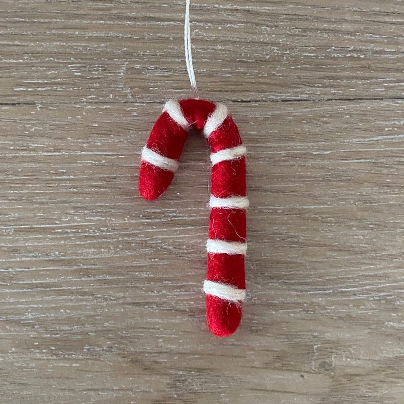 Christmas Felt Ornament - candy cane jackalope treasures