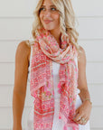 FSS2111Pink Scarf Paisley Printed Scarf with Tassels - Pink